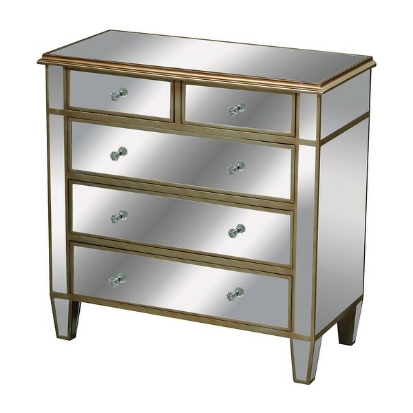 33" Silver Leaf and Antique Gold 5-Drawer Mirrored Chest