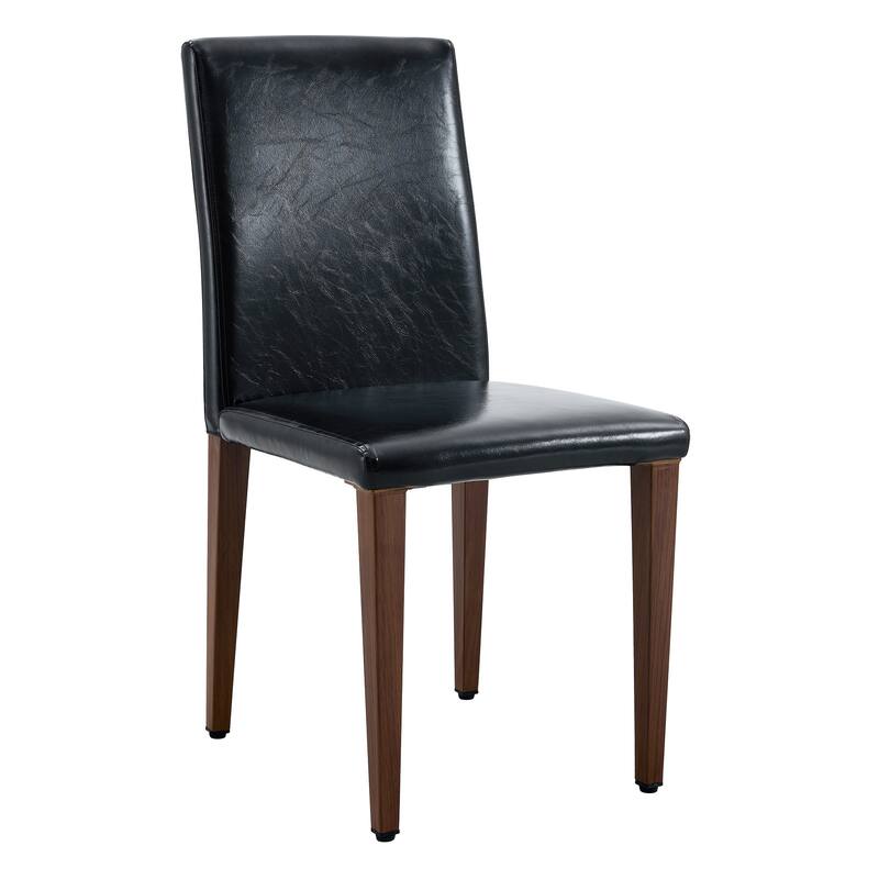 European Dining Chair Set of 2 PU Leather Upholstered Dining Chair with Walnut-Colored Metal Legs Kitchen Side Chair