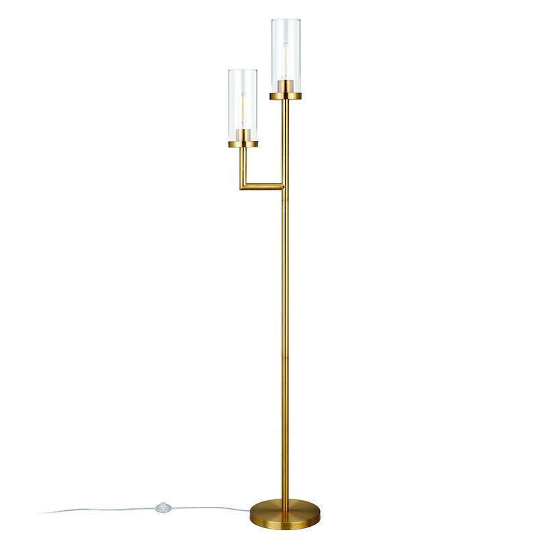 69" Tall Torchiere Floor Lamp with Clear Glass Drum Shades and 2-Light Metal Stand 8 Feet Cord - 69"H x 11"W x 11"D