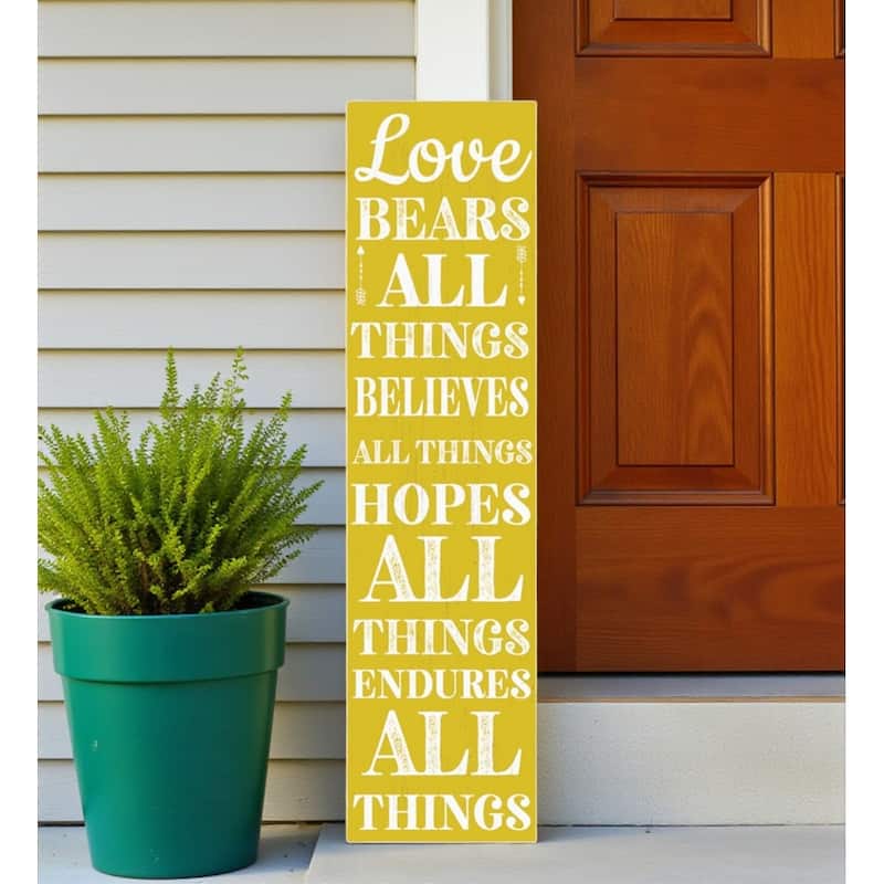 HomeRoots 36" Yellow And White Solid Wood Love Religious Porch Sign - Yellow/White - Wood