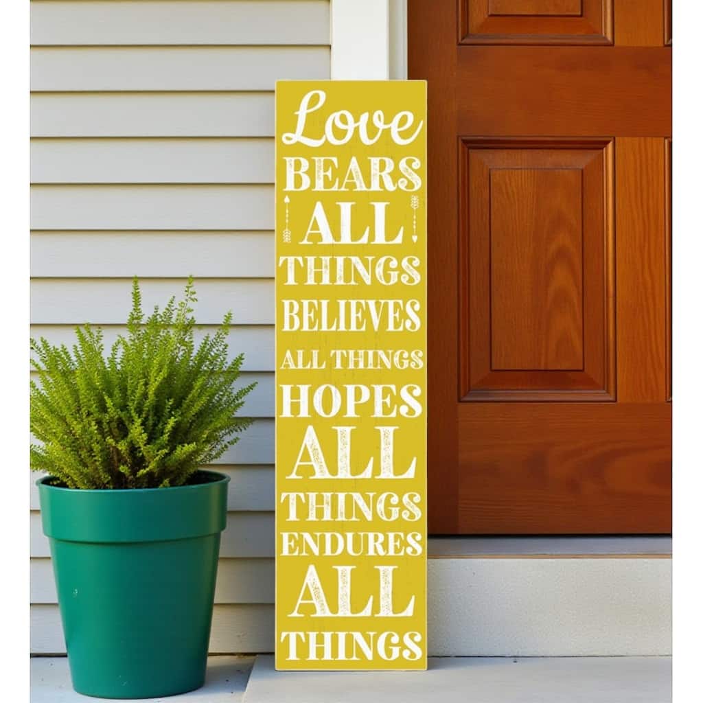 HomeRoots 36" Yellow And White Solid Wood Love Religious Porch Sign