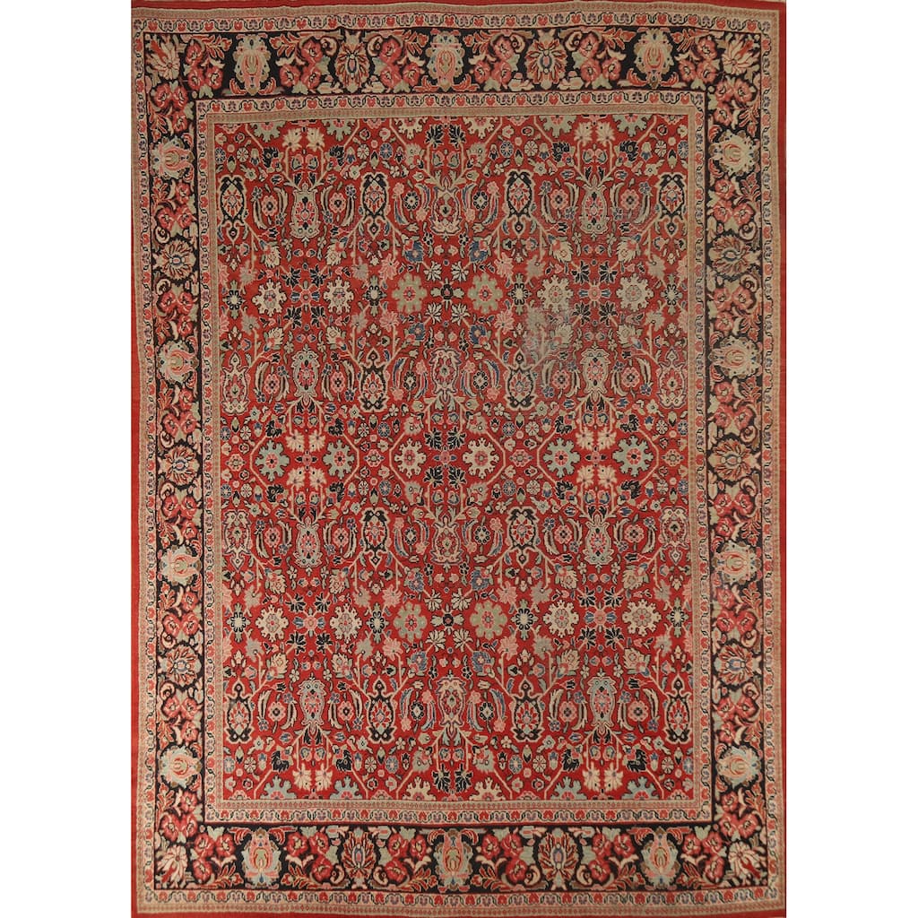 Hand Knotted Oriental 100% Wool Carpet Traditional All-Over Red Mahal Area Rug - 12' 8'' X 9' 6''