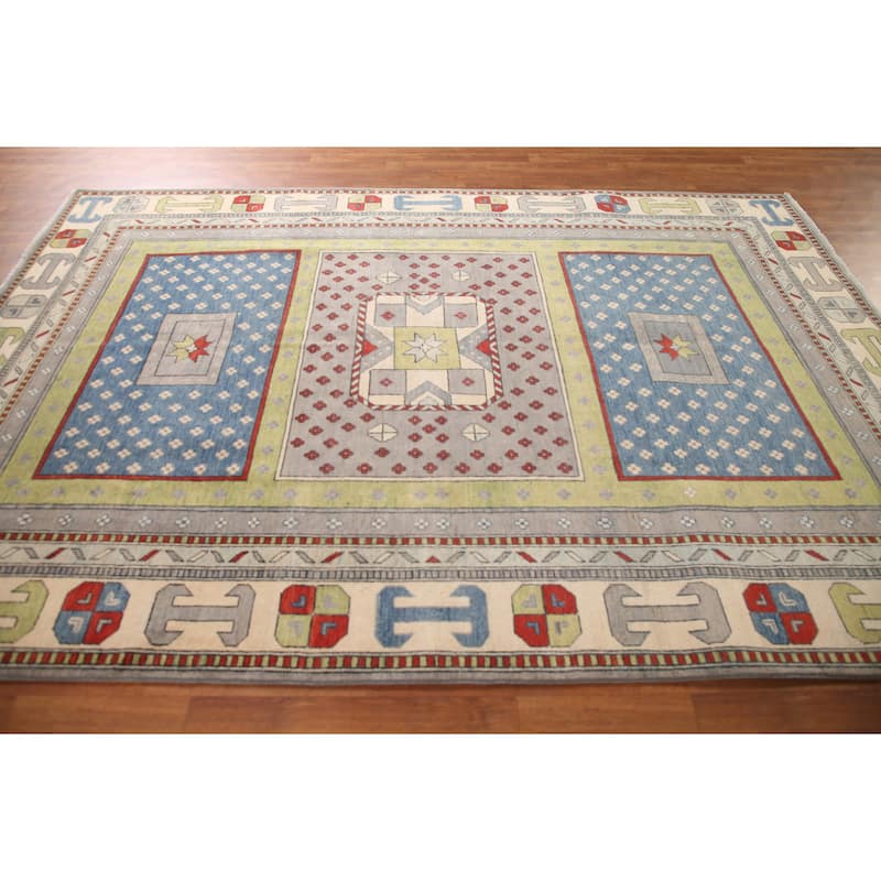 Traditional Grey Kazak Area Rug Hand-Knotted Bedroom Wool Carpet - 6'10" x 9'10"