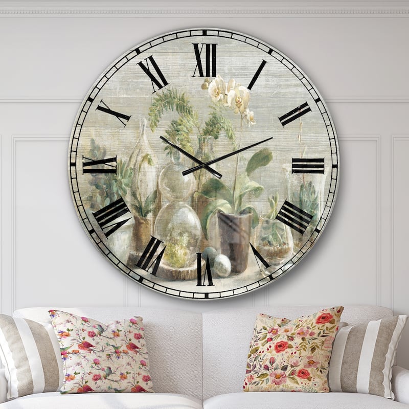 Designart 'Composition of Orchids' Traditional Large Wall CLock