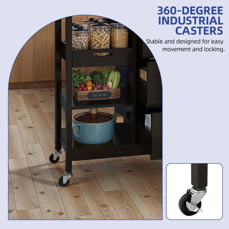 Moasis Rolling Kitchen Bar Trolley Serving Cart with 3 Drawers and Wheels