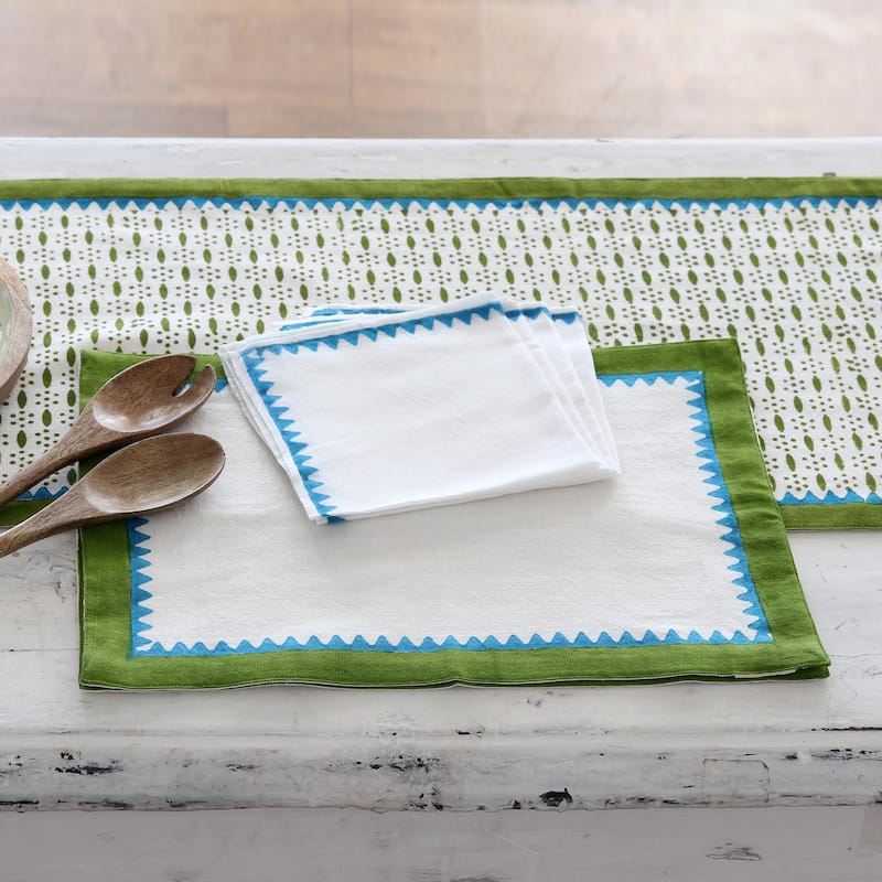 Novica Handmade Pyramid Saga Block-Printed Table Linen Set (Set For 4)