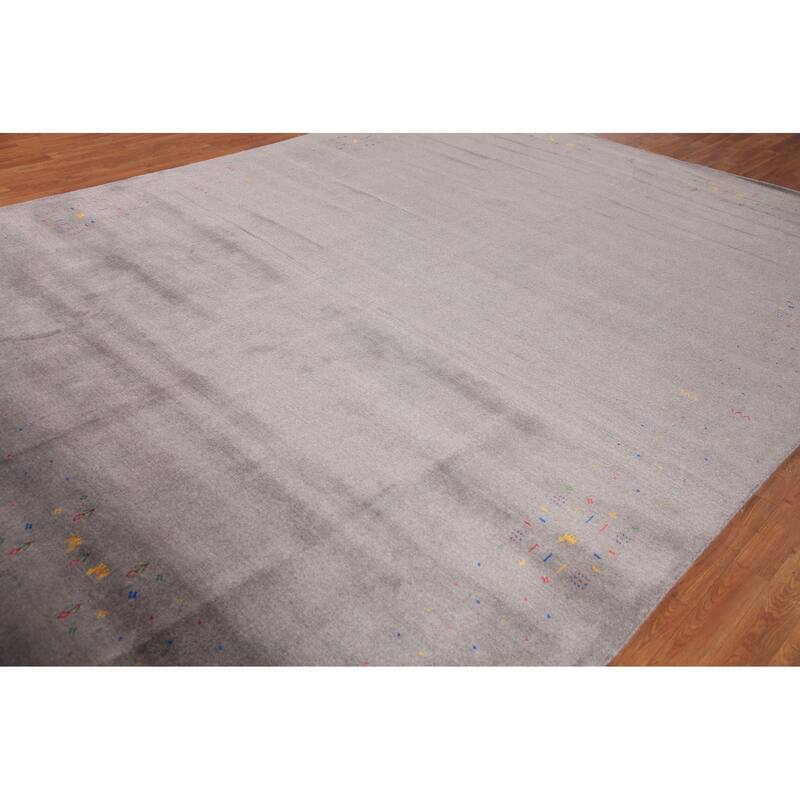 Gray Gabbeh Oriental Area Rug Hand-Knotted Wool Carpet - 9'4" x 12'2"