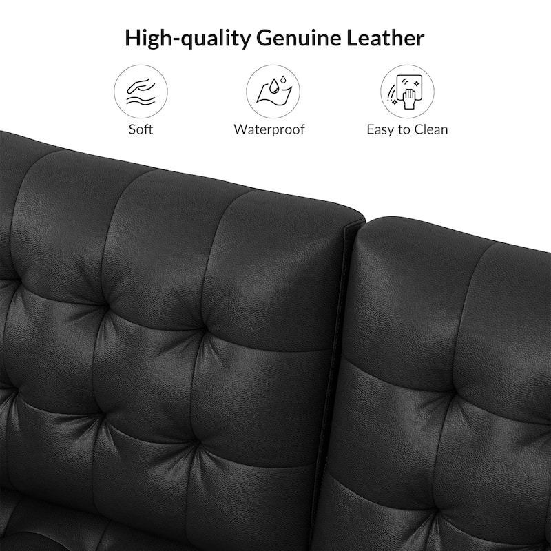 Aurora Genuine Leather Ottoman with Tufted Design by HULALA HOME