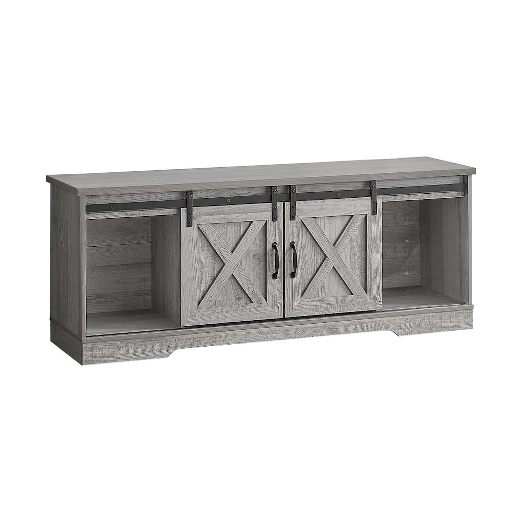 60-Inch TV Console, Modern Farmhouse Design with Sliding Barn Doors, Adjustable Shelves, and Cable Management