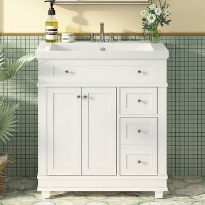 30" Bathroom Vanity Cabinet with Sink Set, Free Standing Vanity Sets, Solid Wood Frame Bathroom Cabinet, White