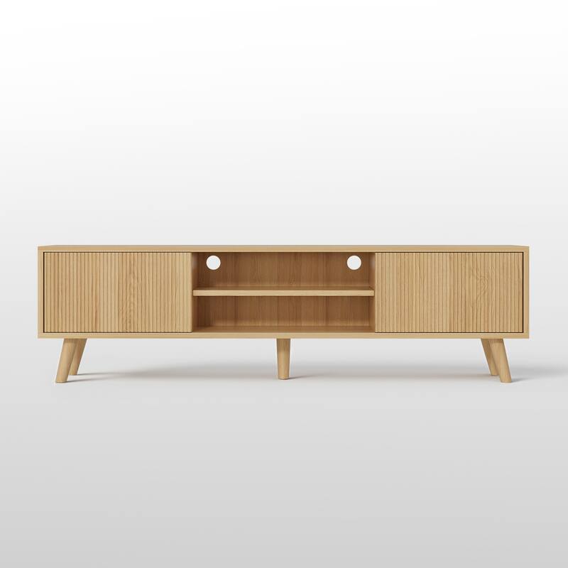 Meyreso 63" Modern Wood TV Stand with Sliding Doors, LED Lighting, and Adjustable Shelf - 64 inches in width