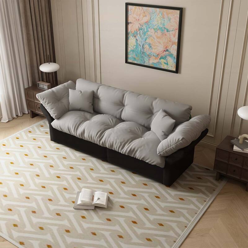3-in-1 Convertible Tufted Loveseat with 2 Soft Pillows,Multi-Functional Sleeper