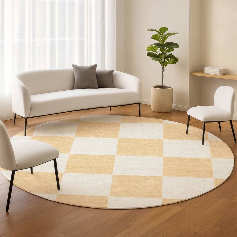 Machine Washable Indoor/ Outdoor Modern Checker Chantille Rug