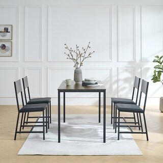 5-Piece Dining Table Set, 47" Large Rectangular Wood Table with 4 PU ...