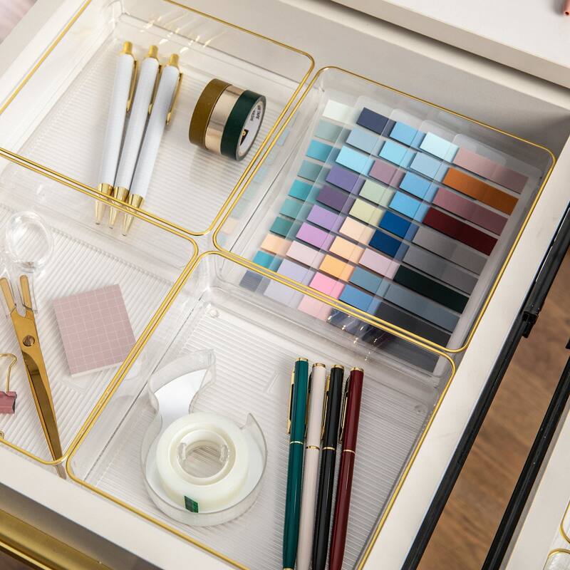 Flash Furniture BE-PB9049-G-4-MS Kerry 2" Tall Office Organizer Set - Clear / Gold