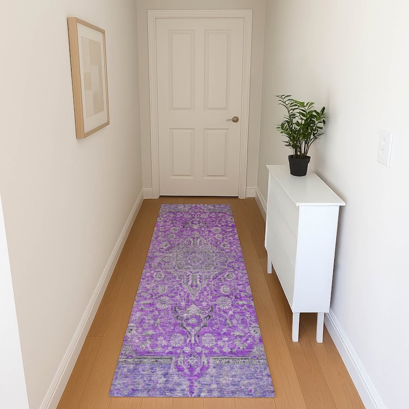 Premium Washable Super Soft Vintage Traditional Mayfield Rug - Purple - 2'3" x 7'6"