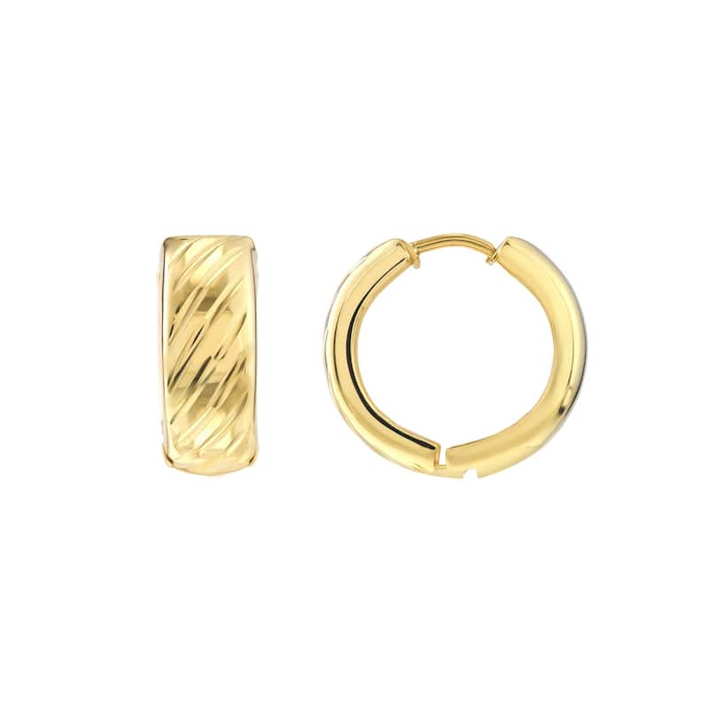 Curata 10k Yellow Gold 14x5mm Diagnol Cut Hinged Hoop Earrings