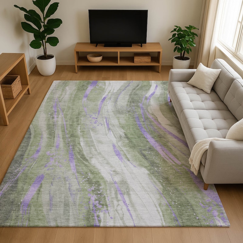 Premium Washable Super Soft Modern Contemporary Mayfield Rug - Olive - 8' x 10'