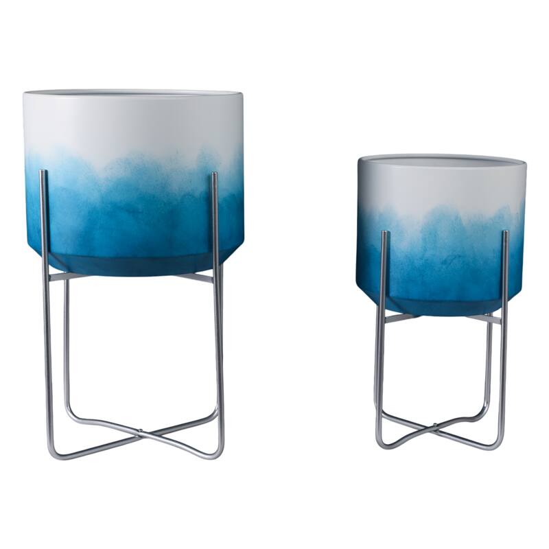 Metal Planters Sleek Modern Stands Decorative Accent Design (Set of 2)