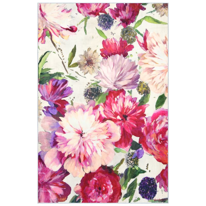Amoroso B, Hand Washable Flowers Art Area Rug, power-loomed, 100% polyester, 2mm pile, non-slipping back