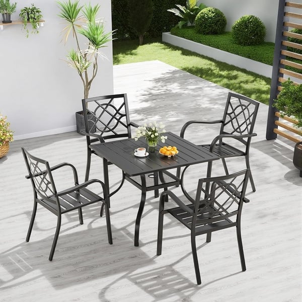 4 piece outdoor furniture patio dining set with umbrella Outsunny 6 for Black/Coffee hosting a party 4 Piece Patio Furniture Set