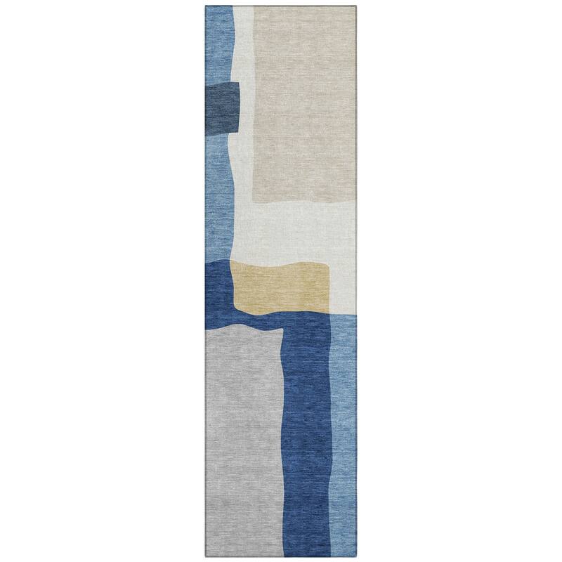 Machine Washable Indoor/ Outdoor Contemporary Blox Chantille Rug