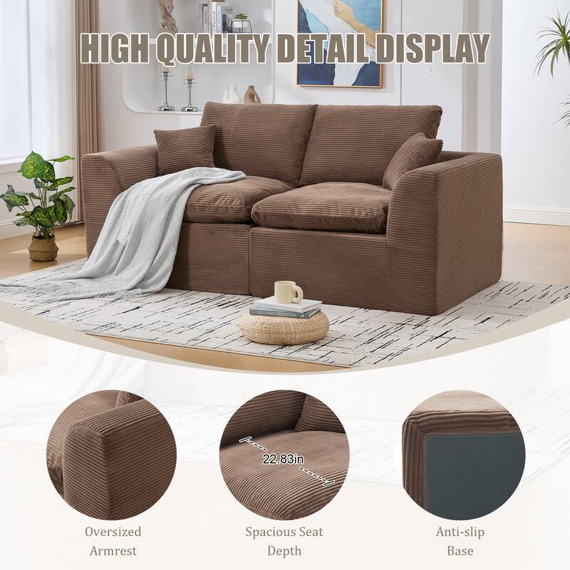 HOMEFUN Corduroy Upholstered Modular 2 Seater Cushion Covers Removable Loveseats Sofa for Living Room Bedroom
