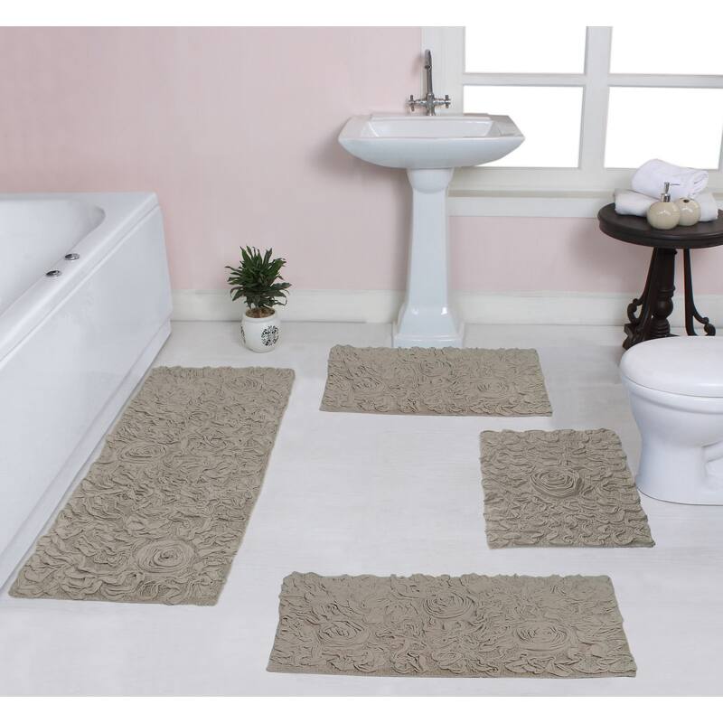 Home Weavers Modesto Collection 100% Cotton Bath Rug, Non-Slip Bath Rug, Extra Soft, Machine Wash, 4 Pcs Set with Runner - Linen - 17"x24", 21"x34", 24"x40", 21"x54"