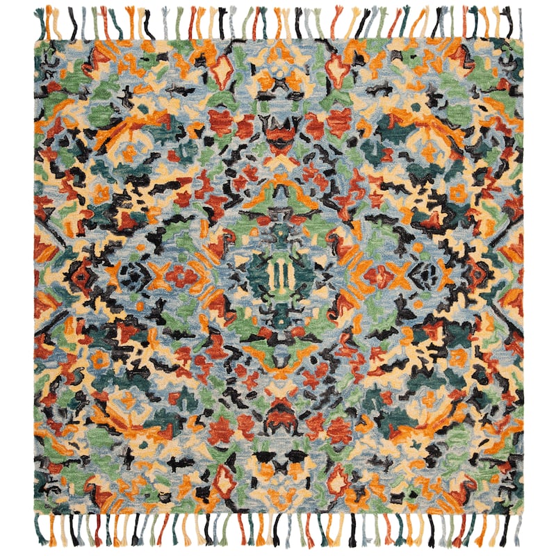 SAFAVIEH Handmade Blossom Pinkey Modern Floral Wool Rug - 8' x 8' Square - Blue/Multi