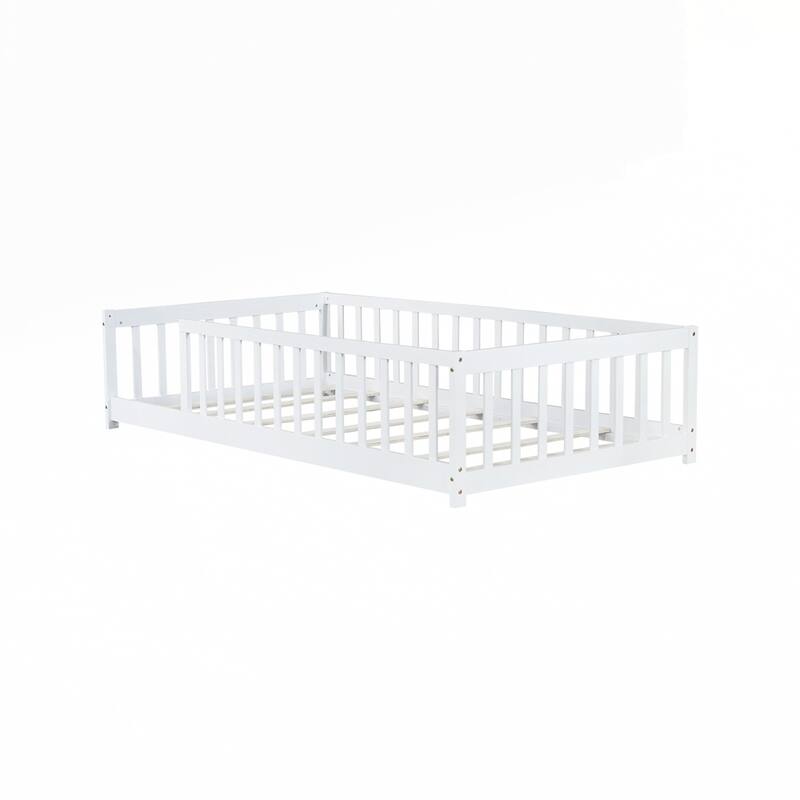 Rubber Wood Floor Bed with Fence without Door