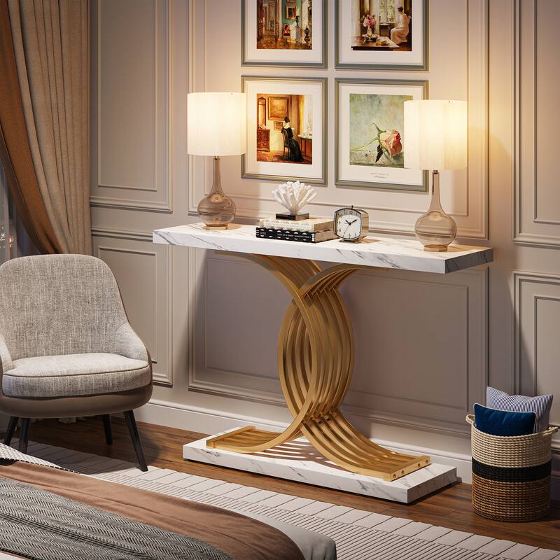 40" Modern Console Table, Faux Marble Entryway Hallway Table for Foyer