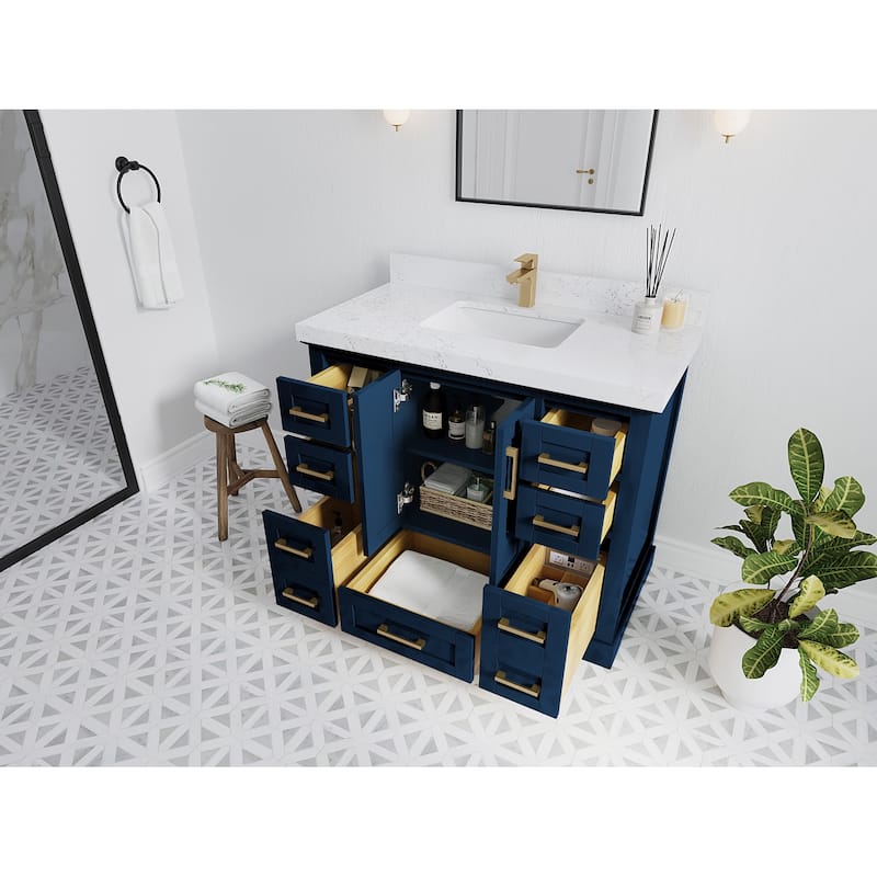 Willow Collection 42 in W x 22 in D x 36 in H Boston Single Bowl Sink Bathroom Vanity with Countertop