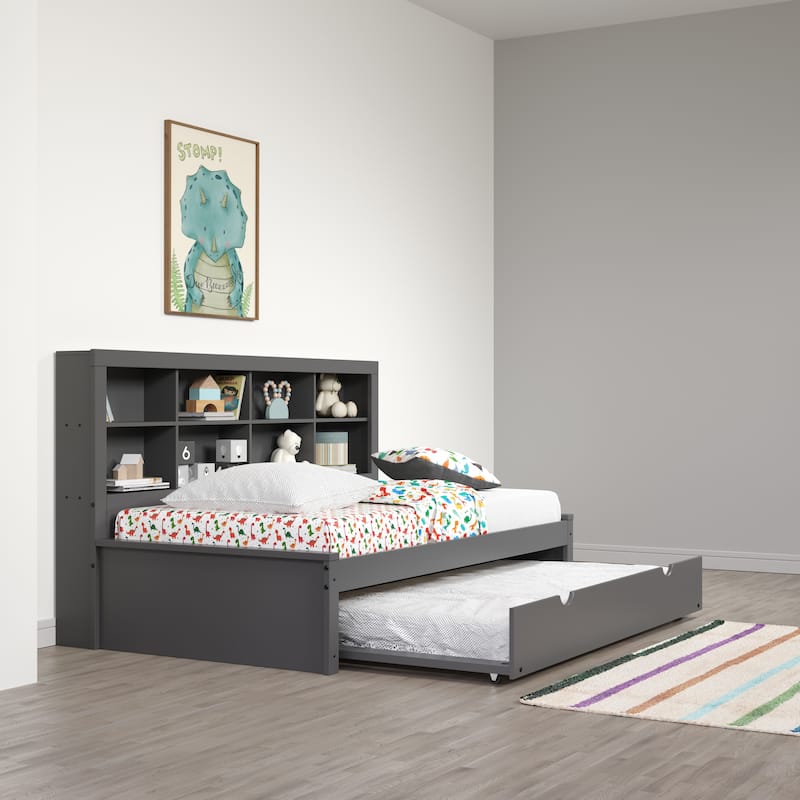 Twin Bookcase Daybed in Dark Grey with optional Trundle or Drawers - With Twin Trundle