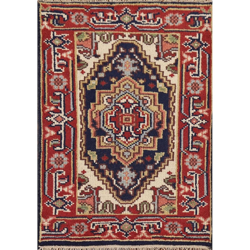 Navy Blue Heriz Serapi Indian Accent Rug Handmade Foyer Wool Carpet - 2'0" x 3'0"