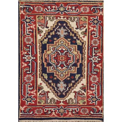 Navy Blue Heriz Serapi Indian Accent Rug Handmade Foyer Wool Carpet - 2'0" x 3'0"