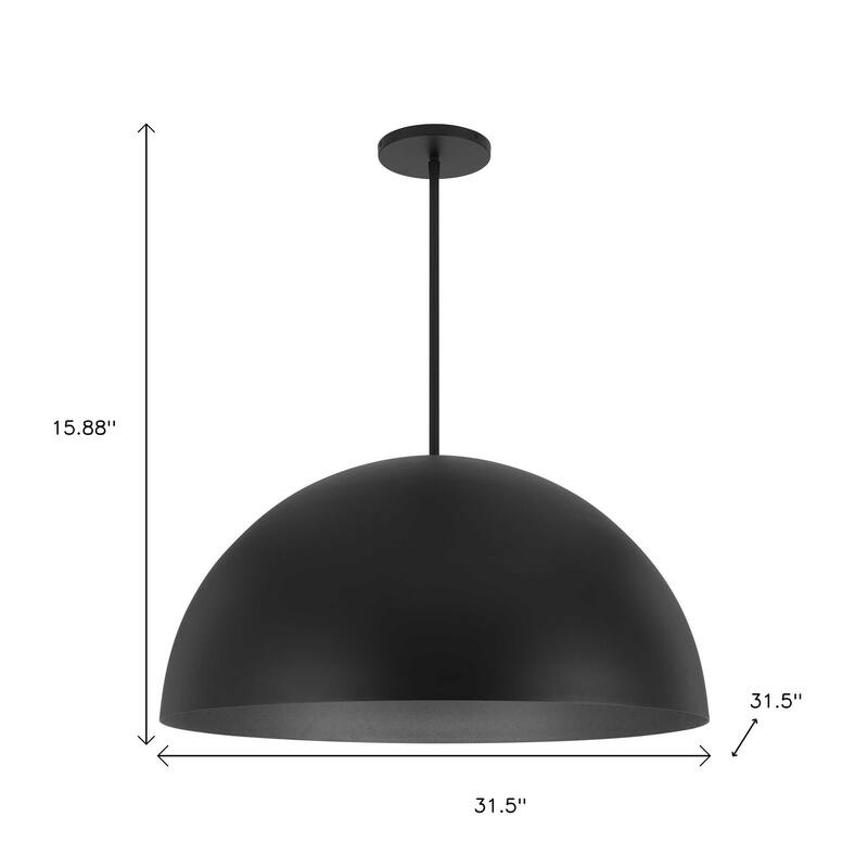HomeRoots 32" Black Aluminum Dome LED Dimmable Outdoor Pendent Hanging Light - 31.50' X '15.88' X '31.50
