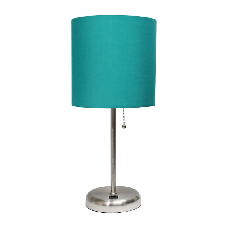 19.5" USB Port Feature Metal Lamp in Steel w Aqua Shade - Brushed Steel/Teal Shade