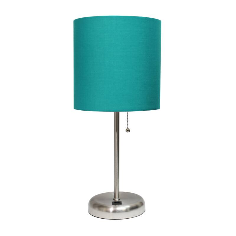 Creekwood Oslo 19.5" Bedside Usb Port Feature Metal Table Desk Lamp - Brushed Steel/Aqua Shade - 9x9x15