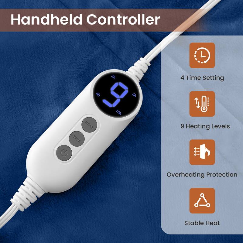 Reversible Flannel Electric Blanket, Heated Throw, Temperature and Timing Functions of a Controller
