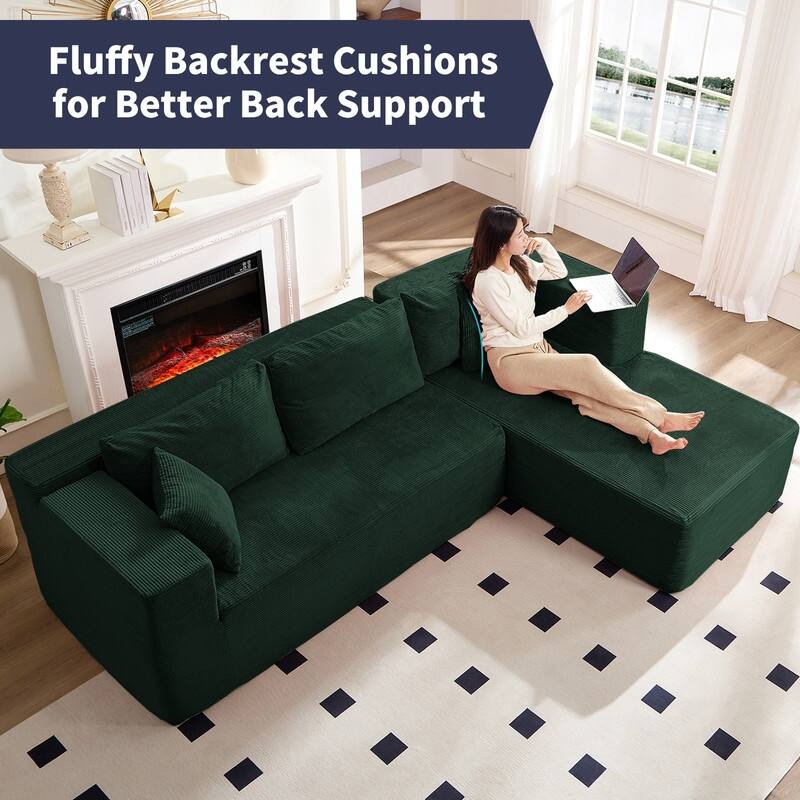 Mixoy W106'' Modern 2-Piece Free Combination Corduroy Upholstered L-Shaped Modular Sectional Sofa with Right Chaise and Pillow