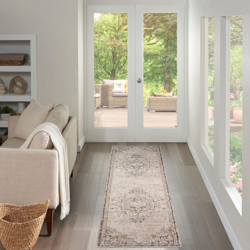 Nourison Antique Fusion Indoor only Grey Persian Area Rug - Ivory/Charcoal - 2'2" x 10'