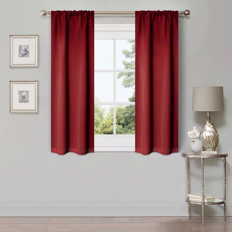 Superior Solid Machine Washable Room Darkening Semi-Blackout Curtains, Set of 2 - 26" x 63" - Sangria
