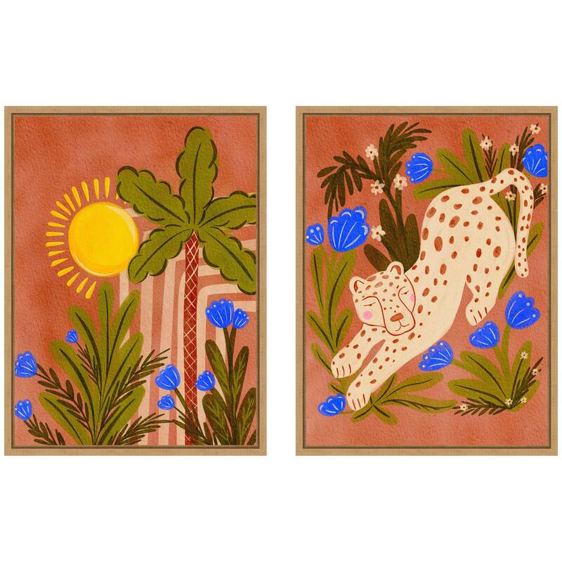Kate and Laurel Sylvie Leopard inn Moroccan Forest Framed Canvas Art Set by Nikita Jariwala