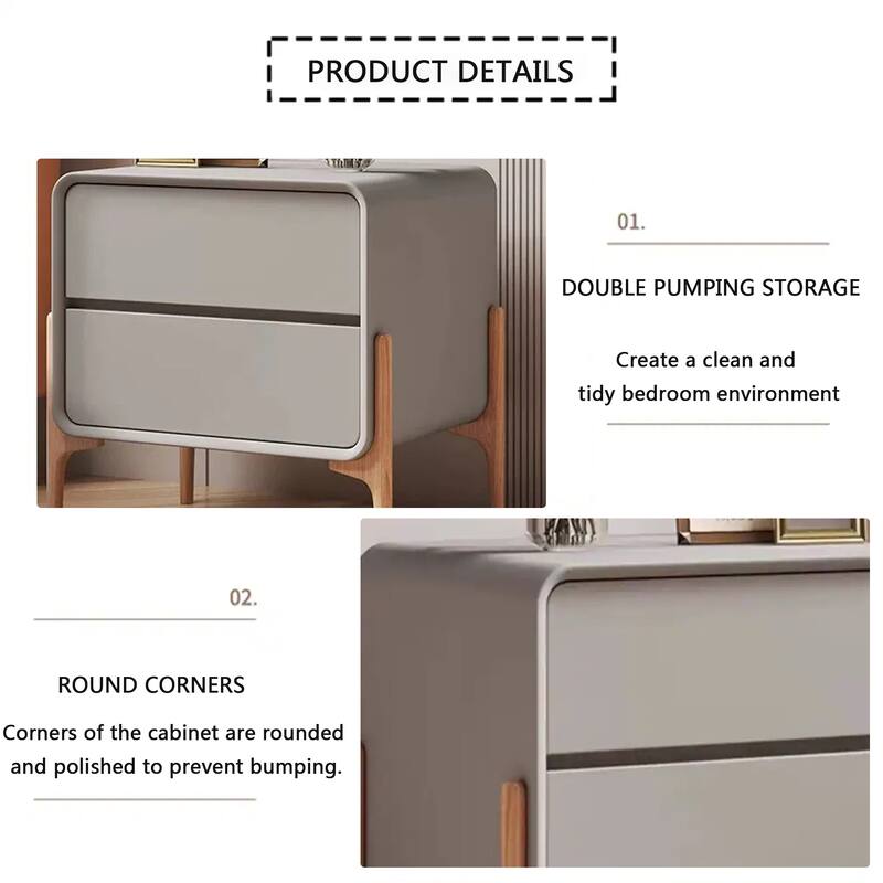 2 Drawer Nightstand with Large Storage Space Easy-To-Assemble