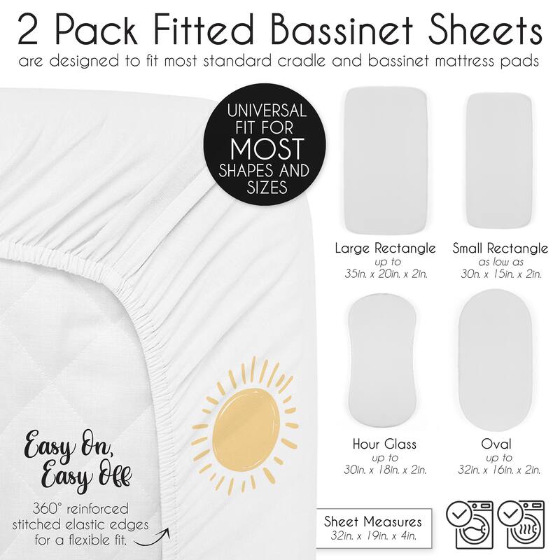 Sweet Jojo Designs White and Yellow Boho Sun Boy, Girl, Unisex/Gender Neutral 2 Pack Baby Bassinet Fitted Sheets - Solid Mustard