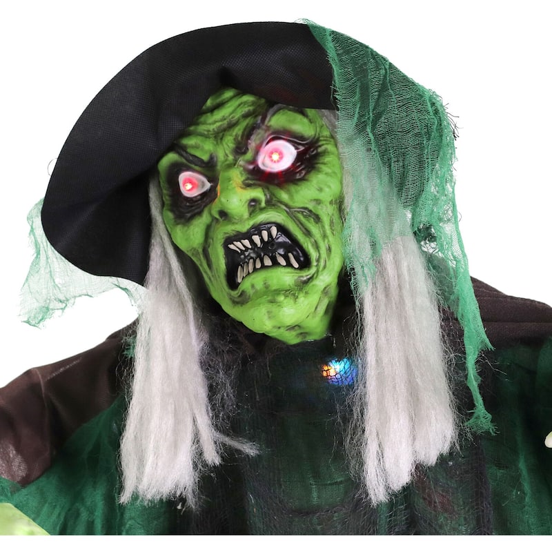 Haunted Hill Farm Animatronic Talking Forest Witch with Movement and Lights for Scary Halloween Decoration