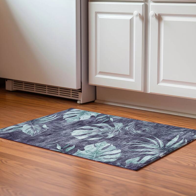 Premium Washable Super Soft Tropical Floral Mayfield Rug - Blue - 1'8" x 2'6"