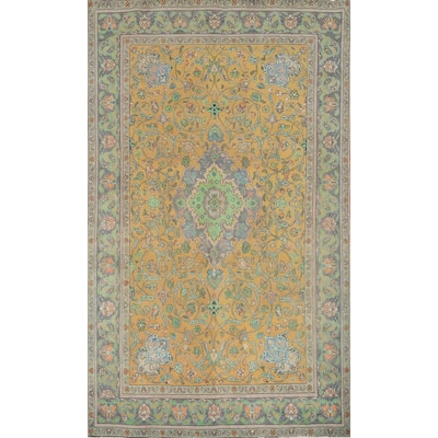 Hand Knotted Oriental 100% Wool Carpet Traditional Floral Oranges & Rust Tabriz Area Rug - 10' 3'' X 6' 9''