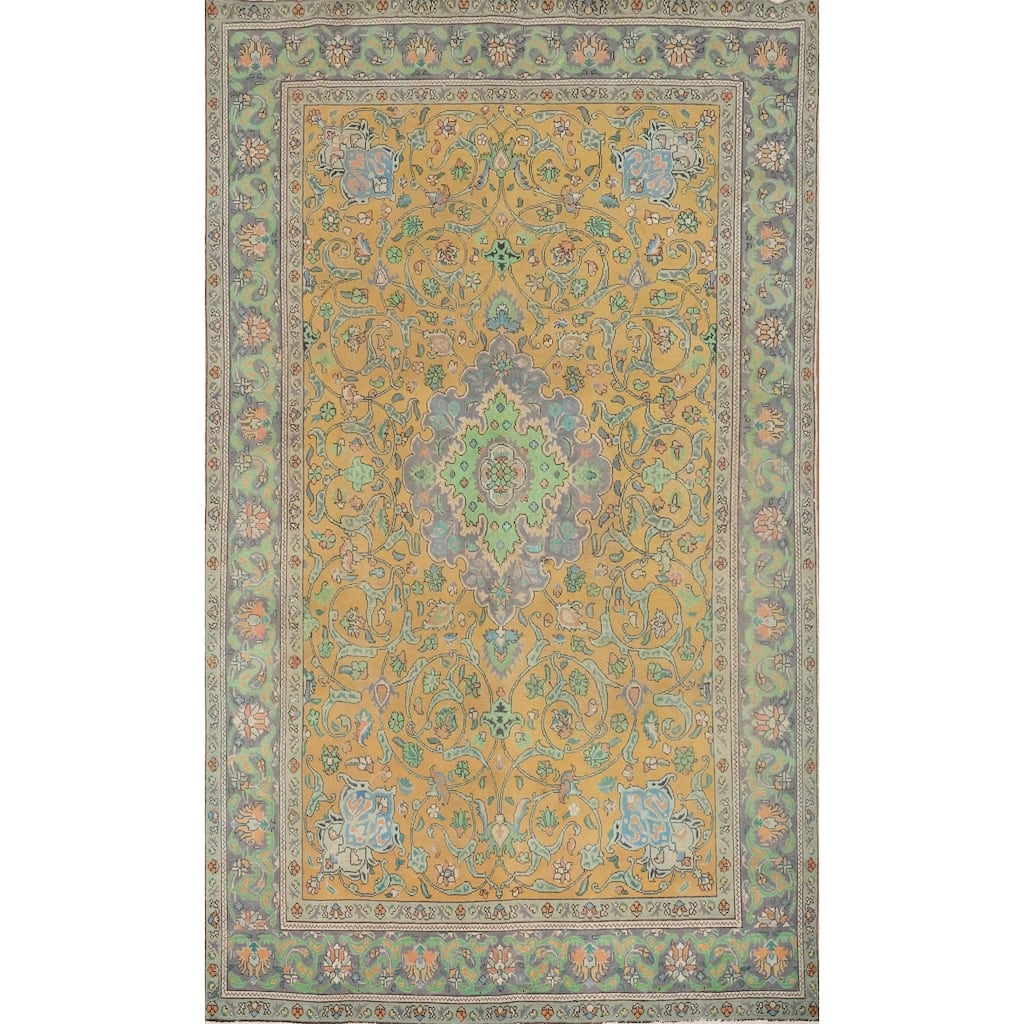 Hand Knotted Oriental 100% Wool Carpet Traditional Floral Oranges & Rust Tabriz Area Rug - 10' 3'' X 6' 9''