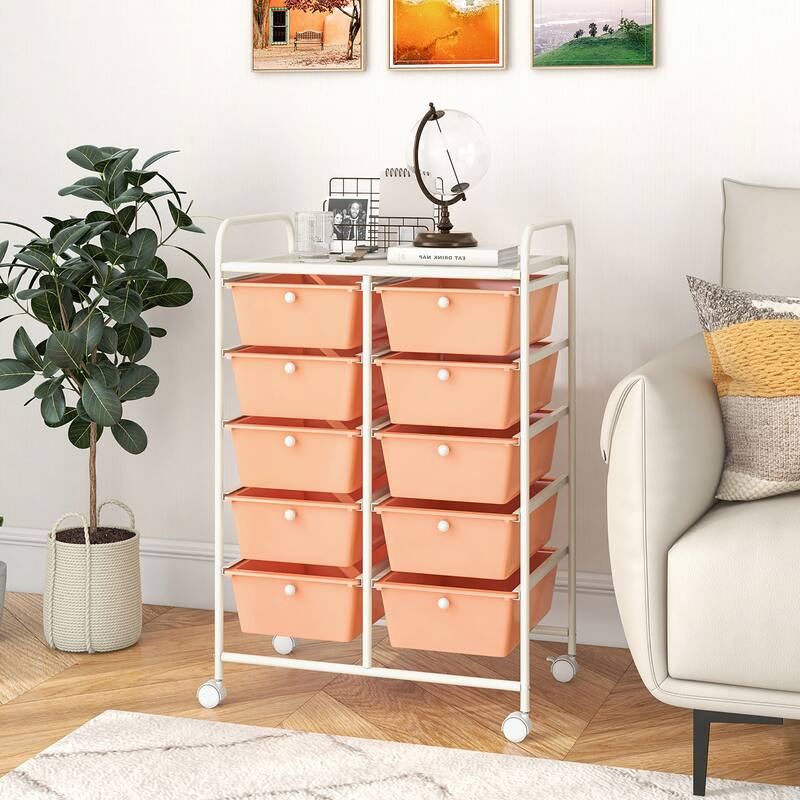 Gymax 10-Drawer Storage Cart Utility Rolling Trolley Kitchen Organizer